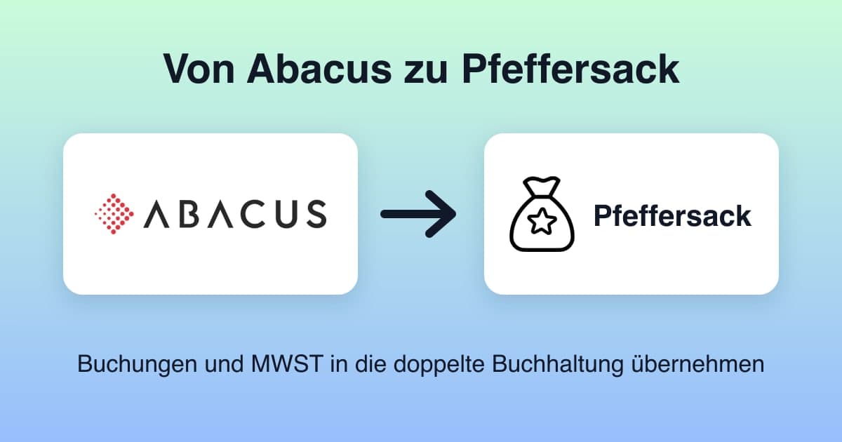 Wechsel von Abacus zu Pfeffersack: Abacus-Logo, Pfeil und Pfeffersack-Logo