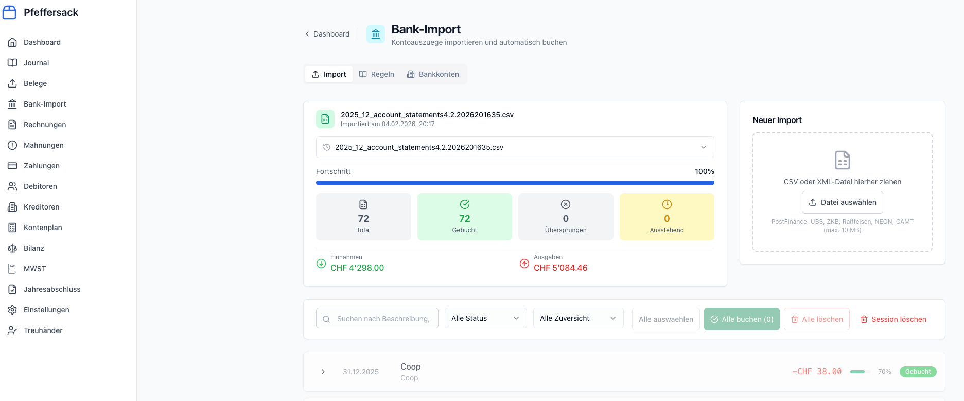 Bank-Import mit KI-gestützten Buchungsvorschlägen