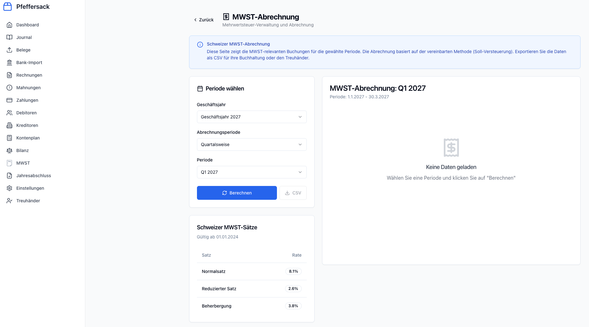 MWST-Abrechnung nach Schweizer Standard